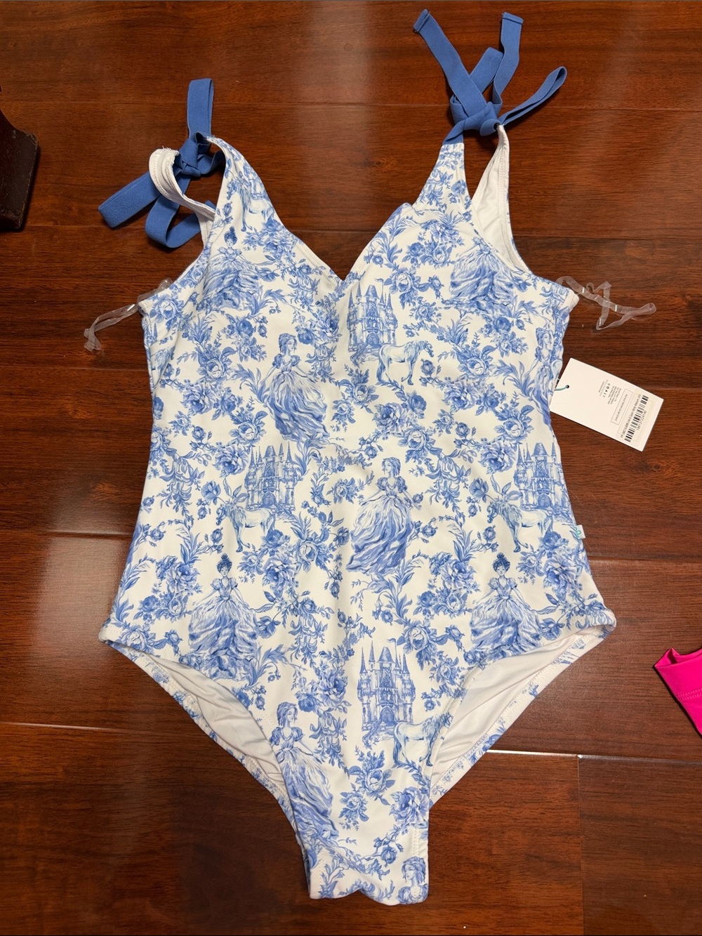 Blue and White Toile One-Piece womens Swimsuit